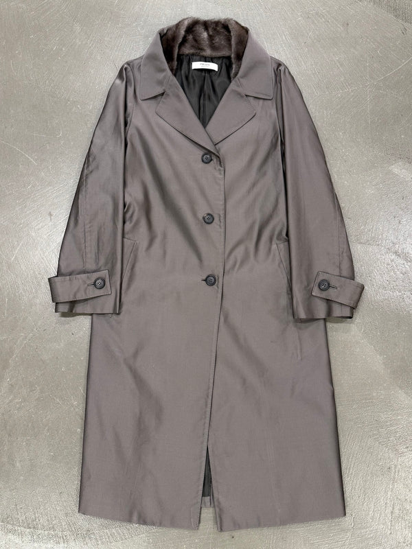 2000s Prada nylon coat with fur collar