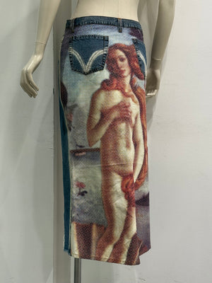 Dolce & Gabbana “The Birth Of Venus” Botticelli denim midi skirt