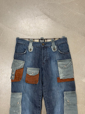 2000s Dolce & Gabbana patchwork multi-pocket cargo jeans