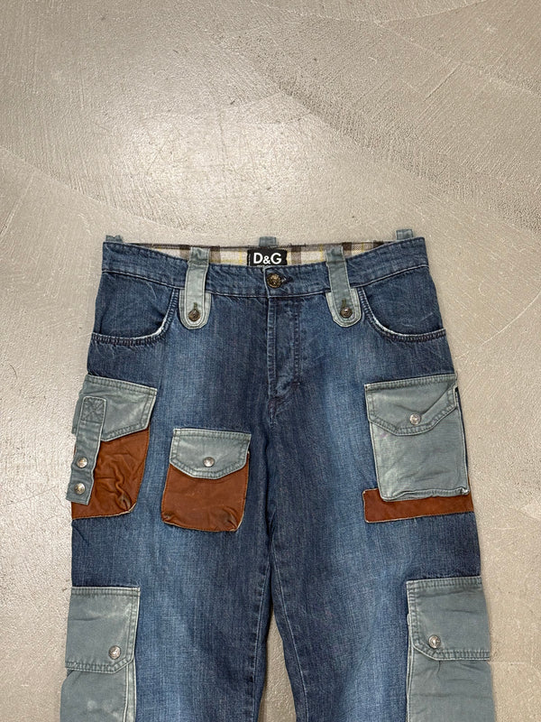 2000s Dolce & Gabbana patchwork multi-pocket cargo jeans