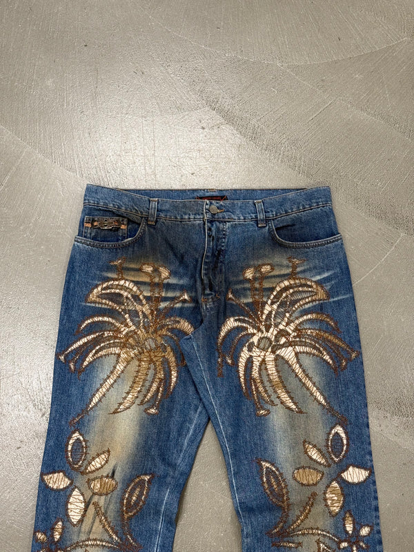 Roberto Cavalli palm tree runway jeans