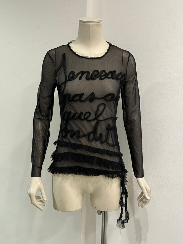 2001 Jean Paul Gaultier calligraphy script mesh top