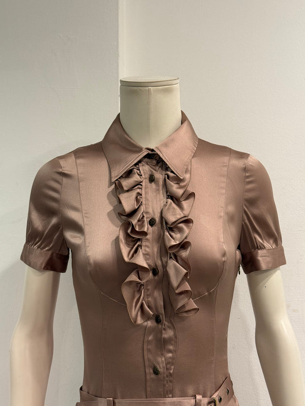 Cavalli ruffle trim belted midi dress