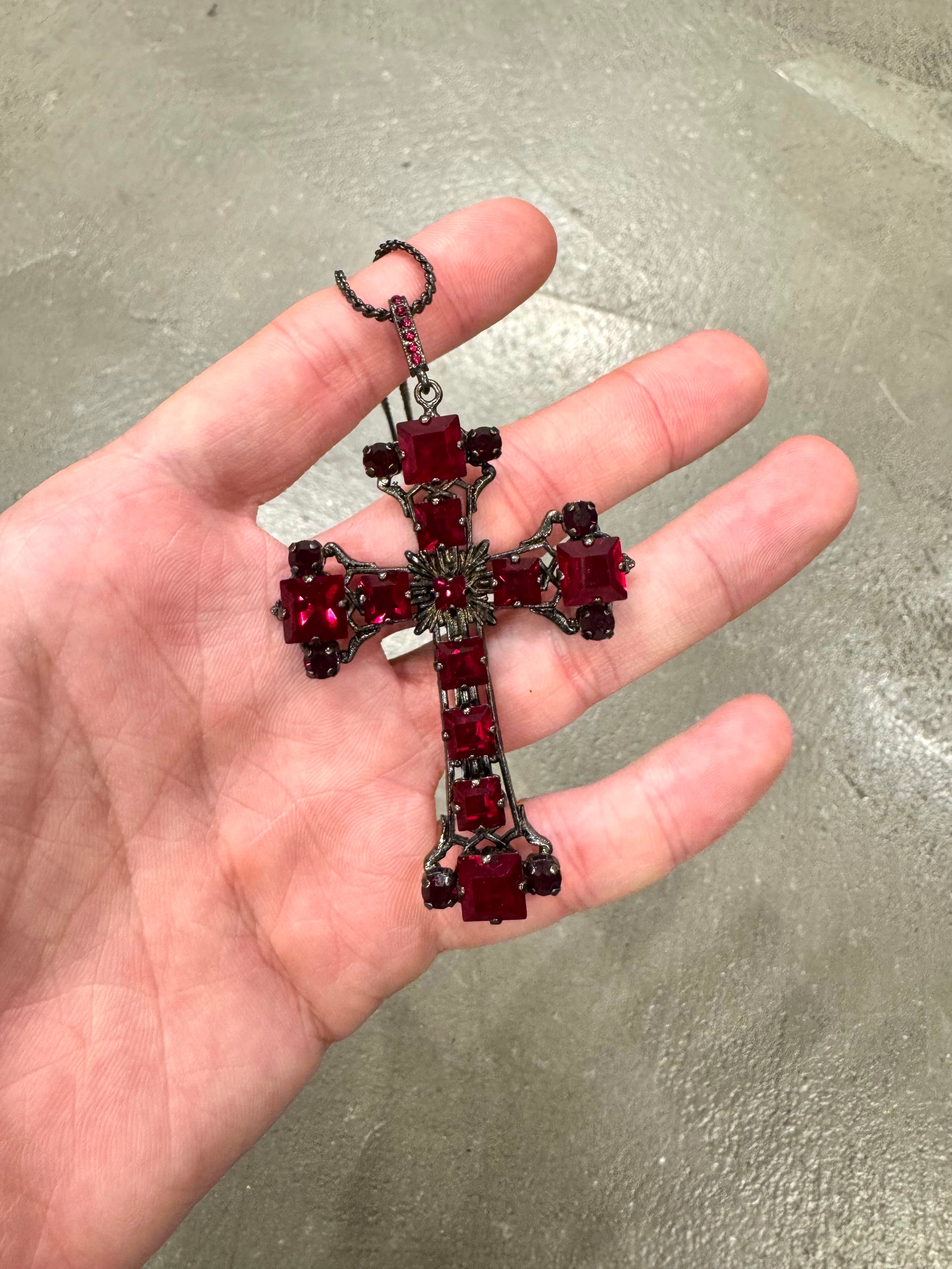 2000s Dolce & Gabbana red stone cross necklace