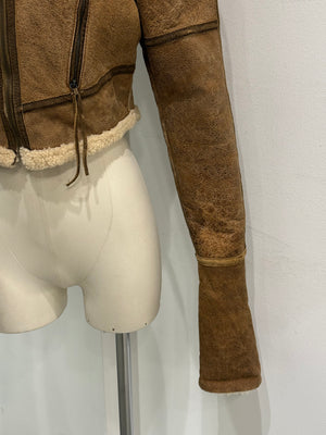 A/W2003 Roberto Cavalli cropped shearling aviator jacket with fox fur hood