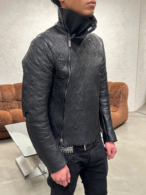 2014 Emporio Armani asymmetrical lozenged biker leather jacket