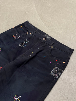 Balenciaga crystal cat graffiti jeans
