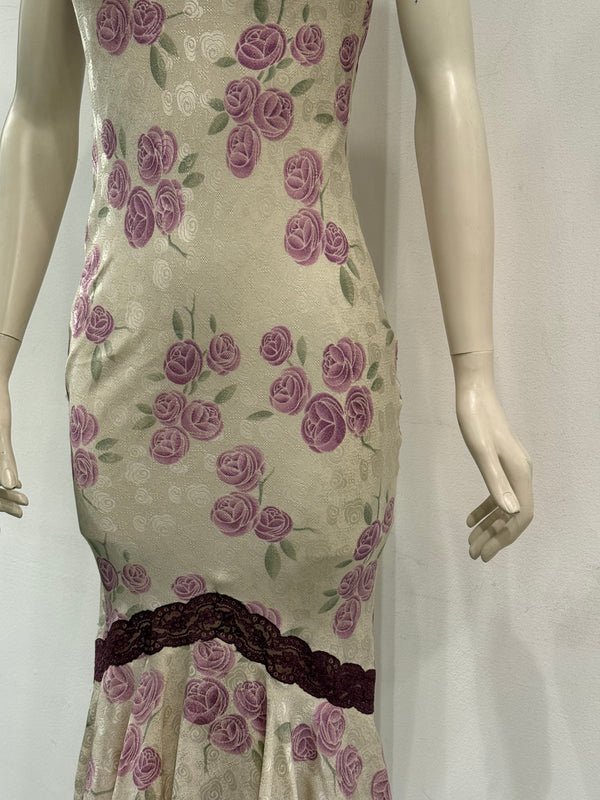 S/S1999 Christian Dior by John Galliano floral silk lace trim dress