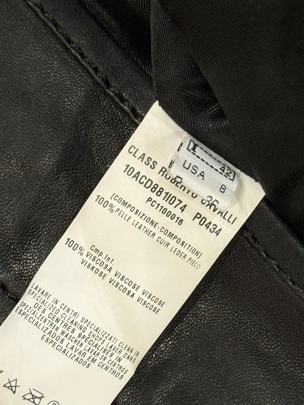 2000s Roberto Cavalli safety pin military leather jacket