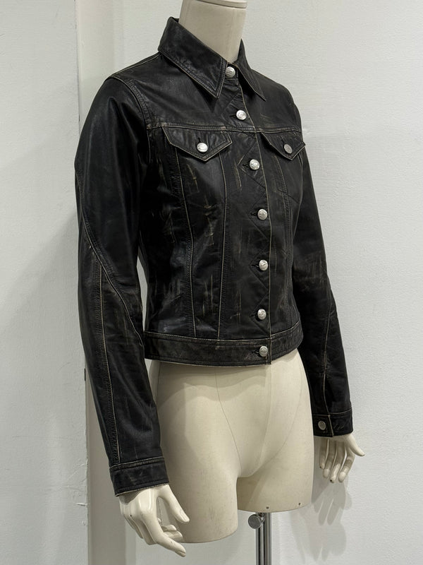 2000S Roberto Cavalli faded distressed leather jacket