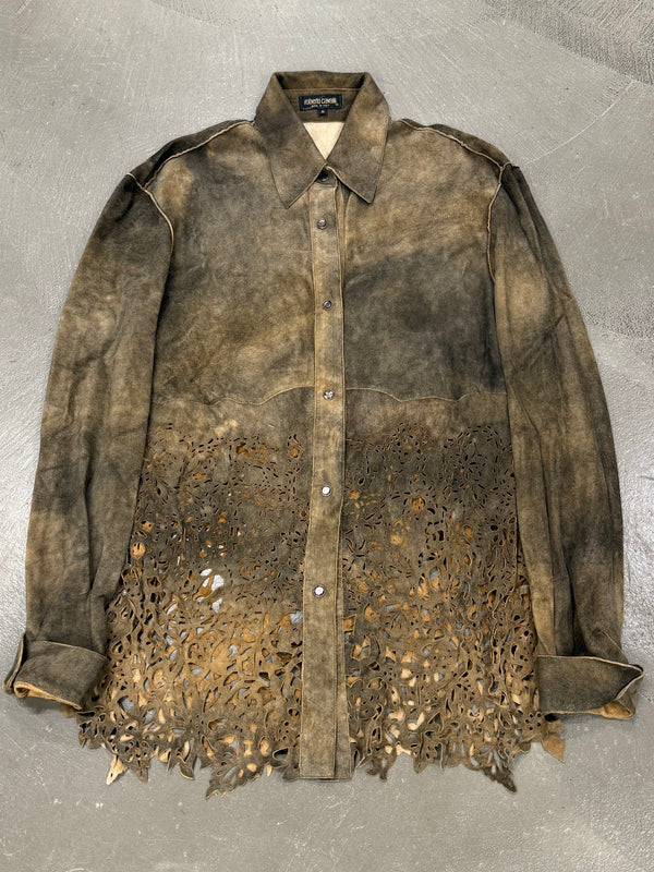 2000s Roberto Cavalli laser-cut distressed leather shirt