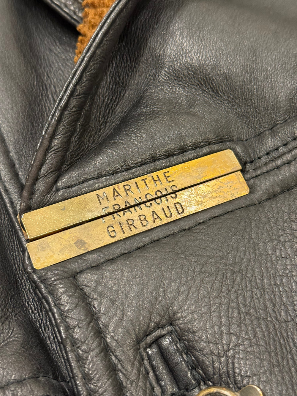 1980s Marithe Francois Girbaud metal hook heavy shearling coat
