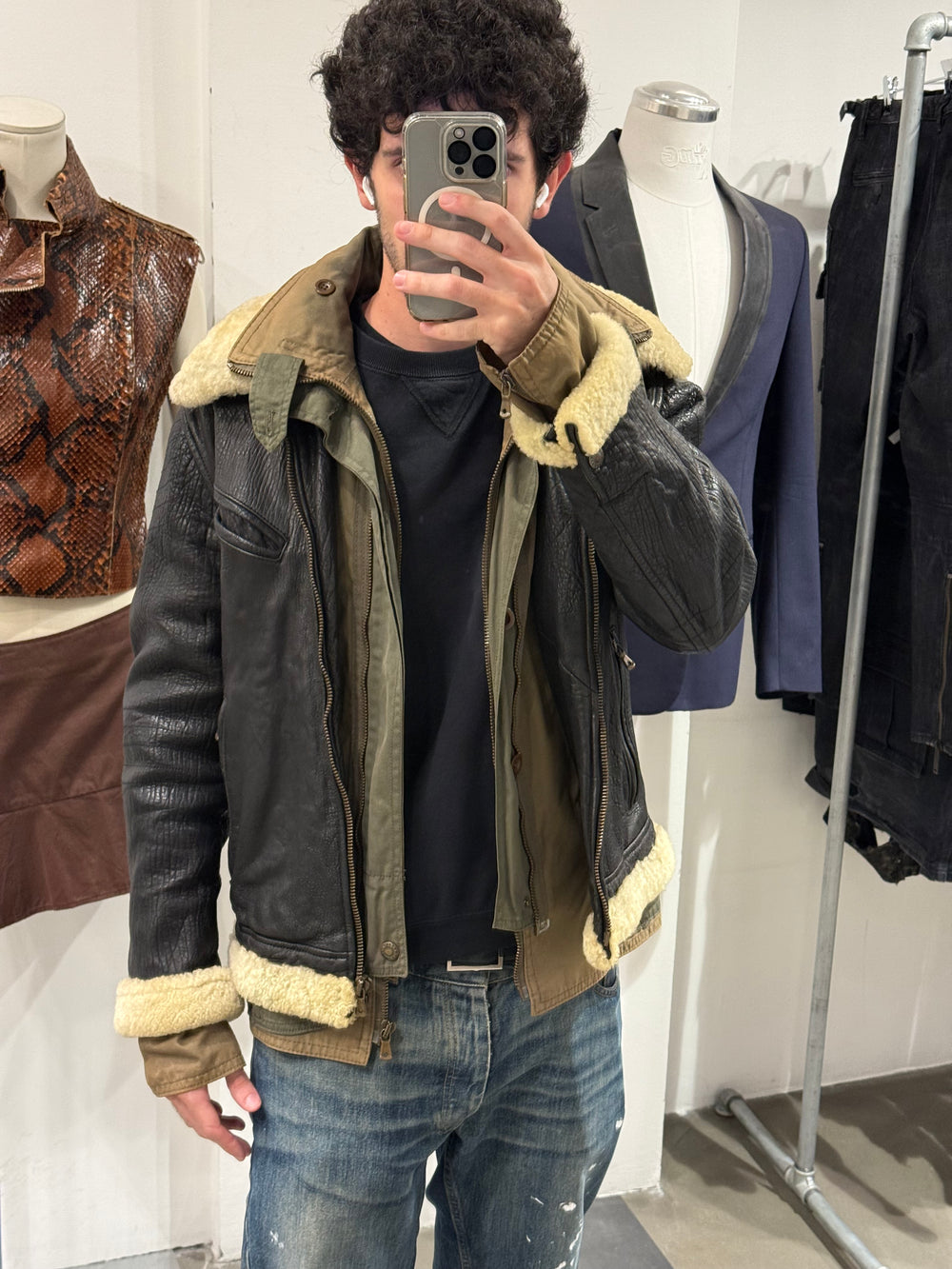 A/W2005 Dolce & Gabbana runway hybrid reconstructed military leather jacket