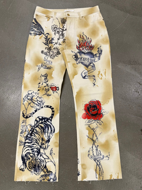 2003 Roberto Cavalli iconic tattoo jeans