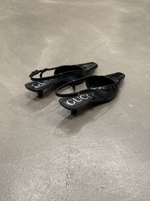 2000s Gucci embossed croc slingback heels