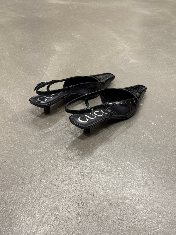 2000s Gucci embossed croc slingback heels