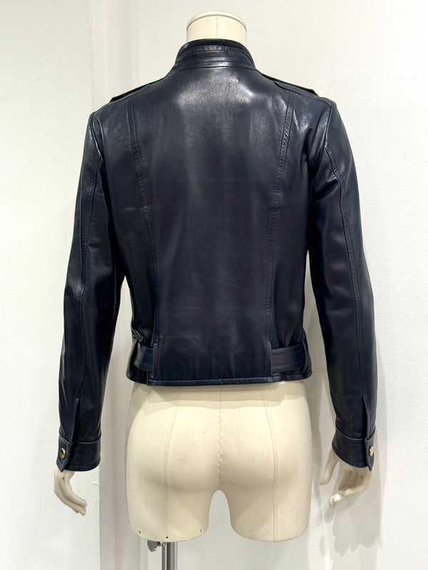 2000s Gucci belted biker leather jacket