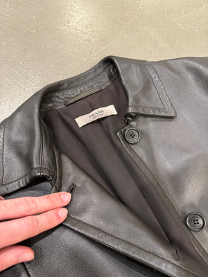 1990s Prada long leather coat