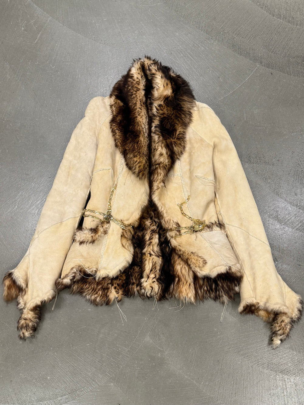 2000s Roberto Cavalli Shearling leather jacket with gold chains