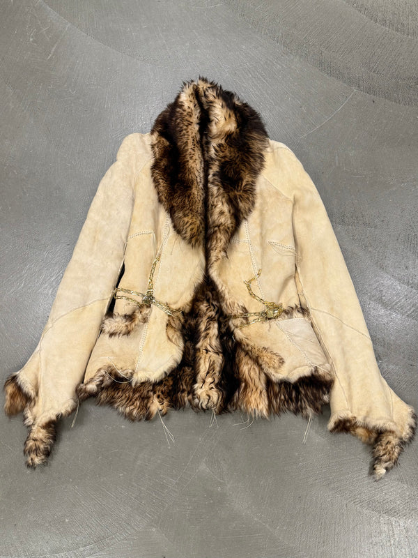 2000s Roberto Cavalli Shearling leather jacket with gold chains