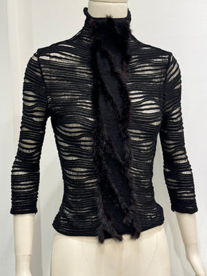 2000s Roberto Cavalli real fur transparent mesh knit
