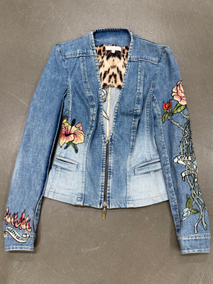 S/S2003 Roberto Cavalli tattoo embroidered denim jacket