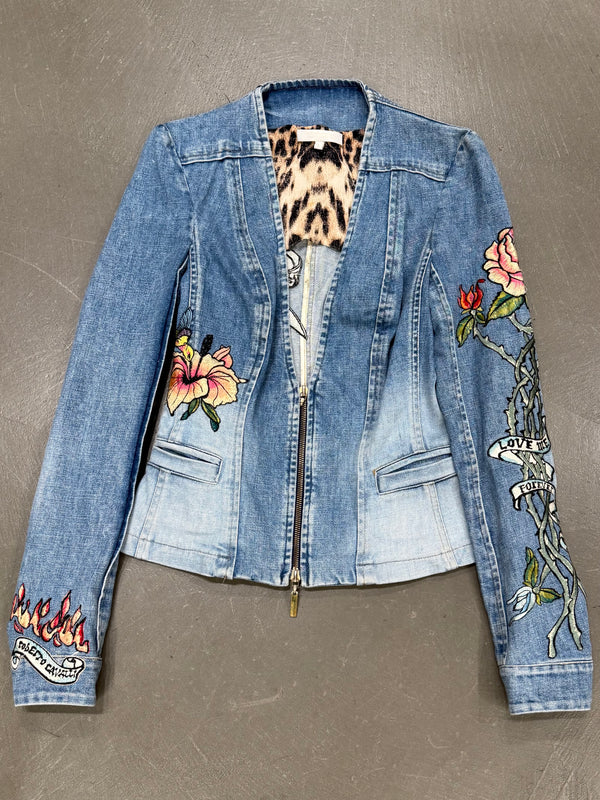 S/S2003 Roberto Cavalli tattoo embroidered denim jacket