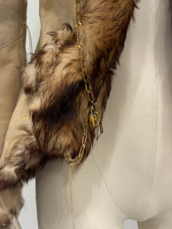 2000s Roberto Cavalli Shearling leather jacket with gold chains