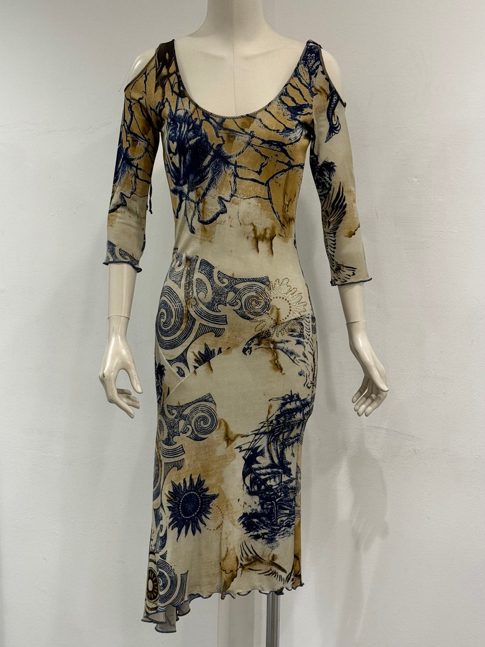 2000s Roberto Cavalli geometric open shoulders dress