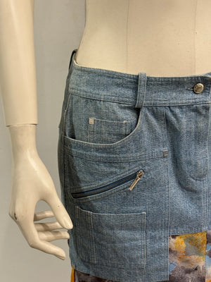 S/S2004 Christian Dior by John Galliano denim silk patchwork mini skirt
