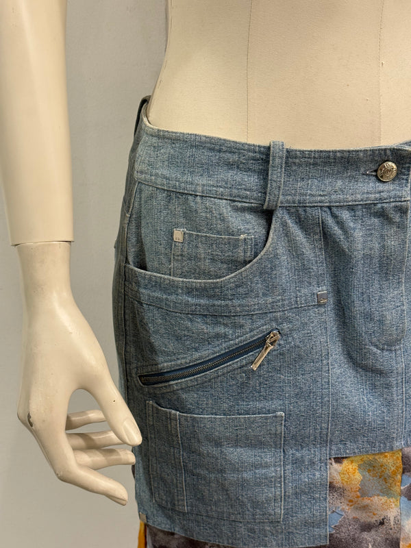 S/S2004 Christian Dior by John Galliano denim silk patchwork mini skirt