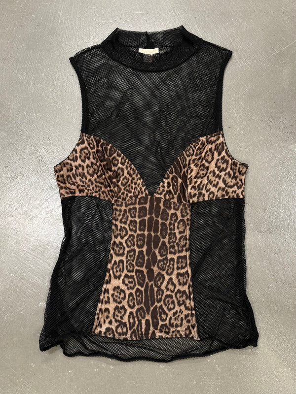 2000s Roberto Cavalli leopard sheer tank top