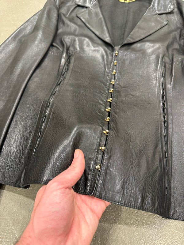Roberto Cavalli gold butterfly embroidery leather jacket