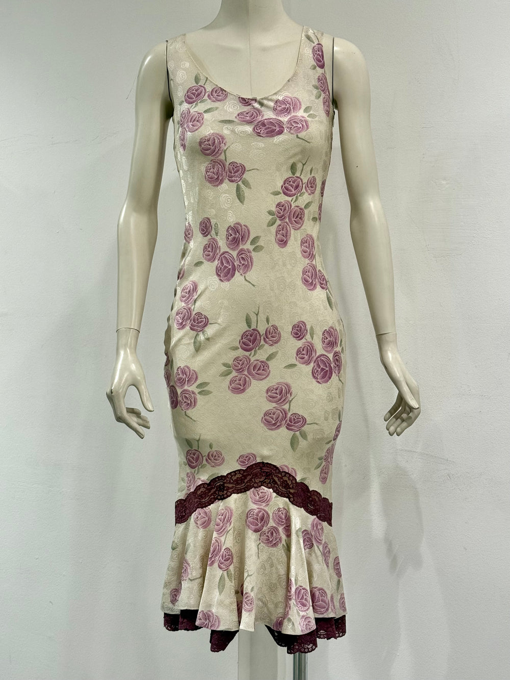 S/S1999 Christian Dior by John Galliano floral silk lace trim dress