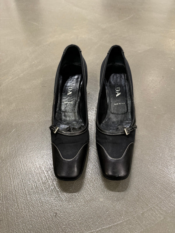 2000s Prada kitten heels nylon and leather