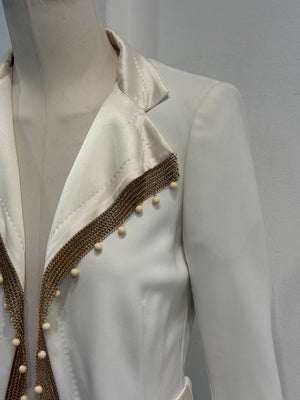 2005 Roberto Cavalli gold chain pearl trim jacket