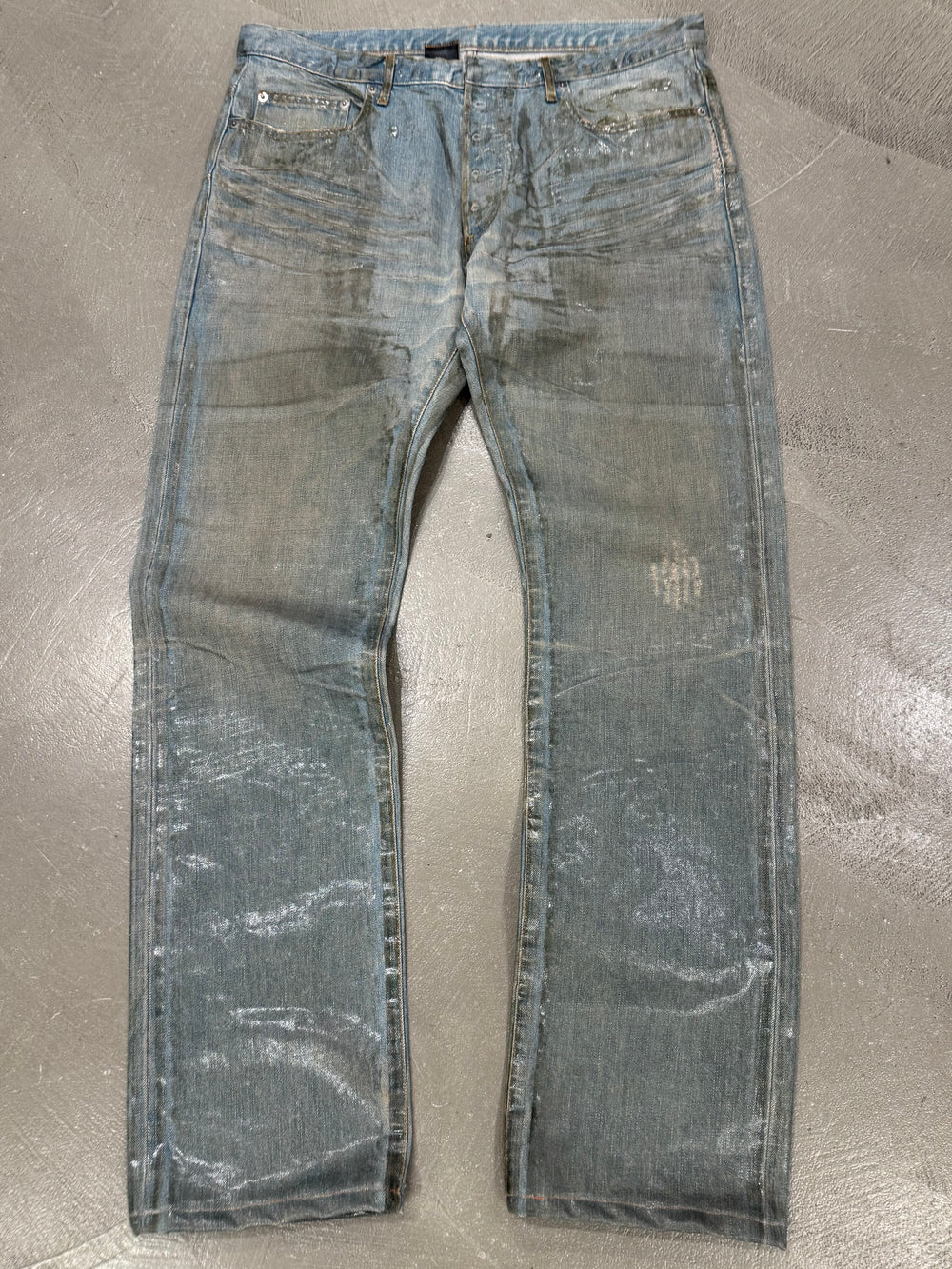 S/S2004 Dior by Hedi Slimane "Strip" Bleu Clair waxed jeans