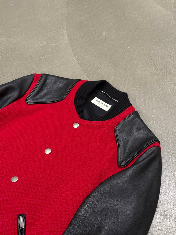 2017 Saint Laurent "Heaven" leather panel wool teddy jacket