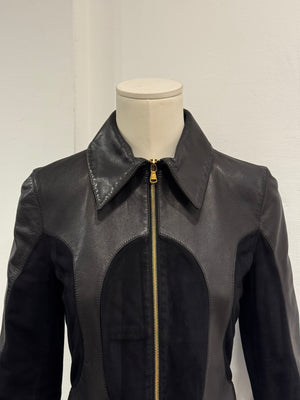 2001 Dolce & Gabbana cropped leather jacket with velvet panel inserts