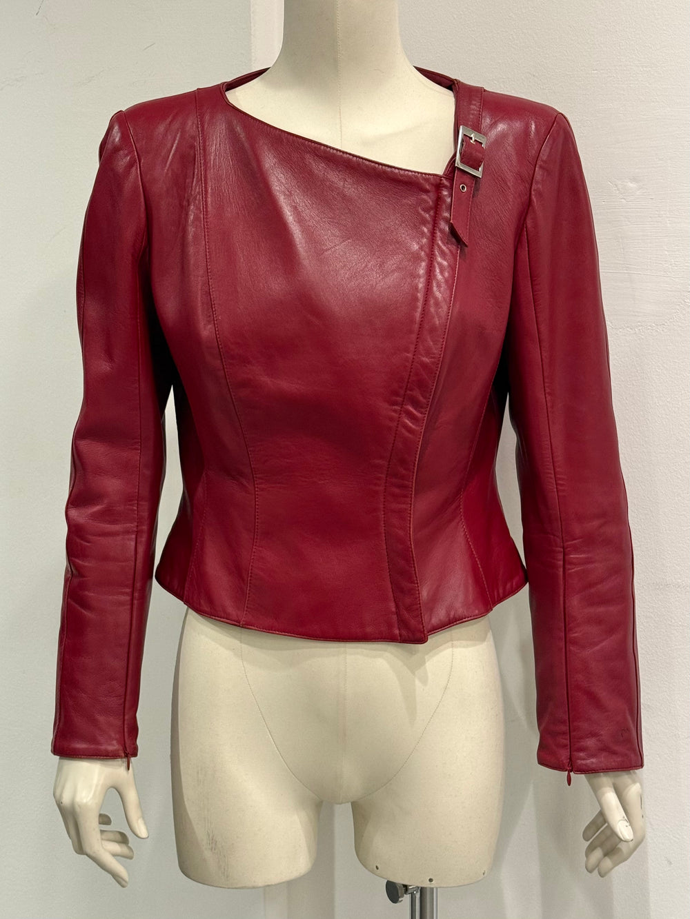 2000s Mugler red leather strap jacket