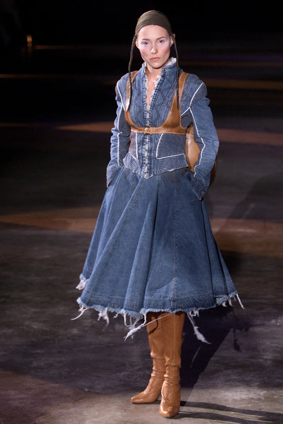 A/W2002 Alexander McQueen runway corseted denim jacket