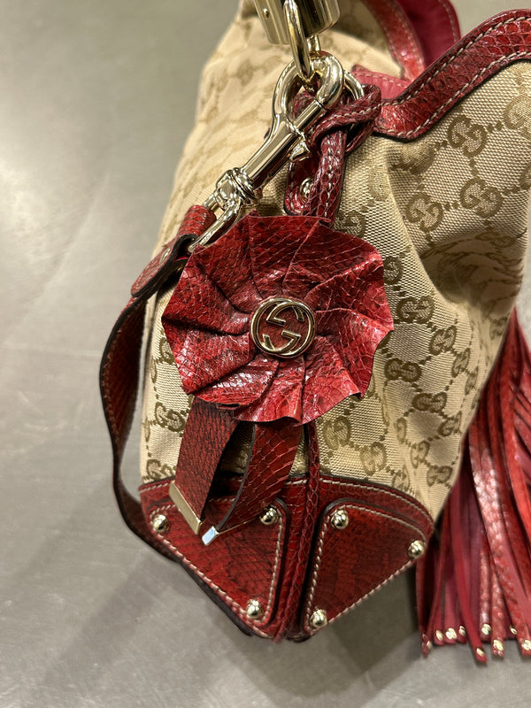 2008 Gucci x Unicef Indy GG canvas snakeskin hobo bag