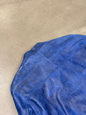2010s Berluti distressed blue biker nabuck leather jacket
