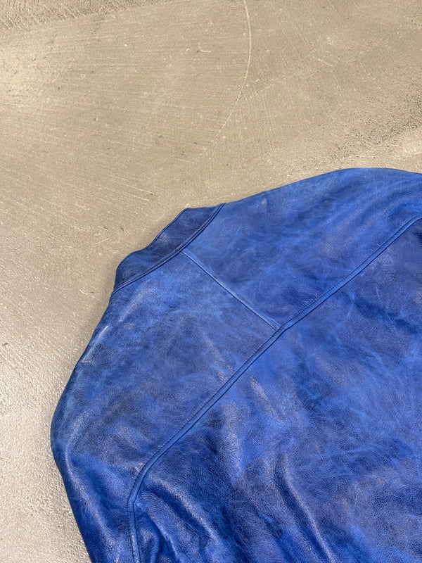 2010s Berluti distressed blue biker nabuck leather jacket