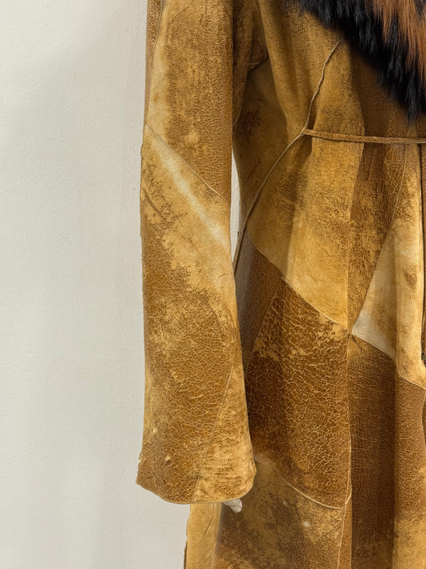 A/W2002 Roberto Cavalli fox fur distressed leather long coat