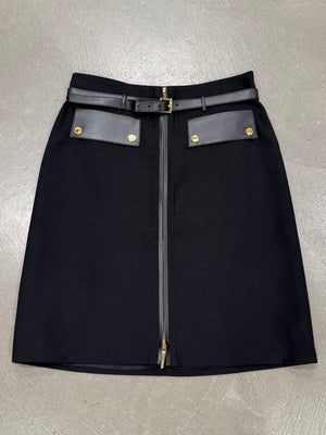 F/W2000 Gucci by Tom Ford leather-trim runway set jacket and skirt set