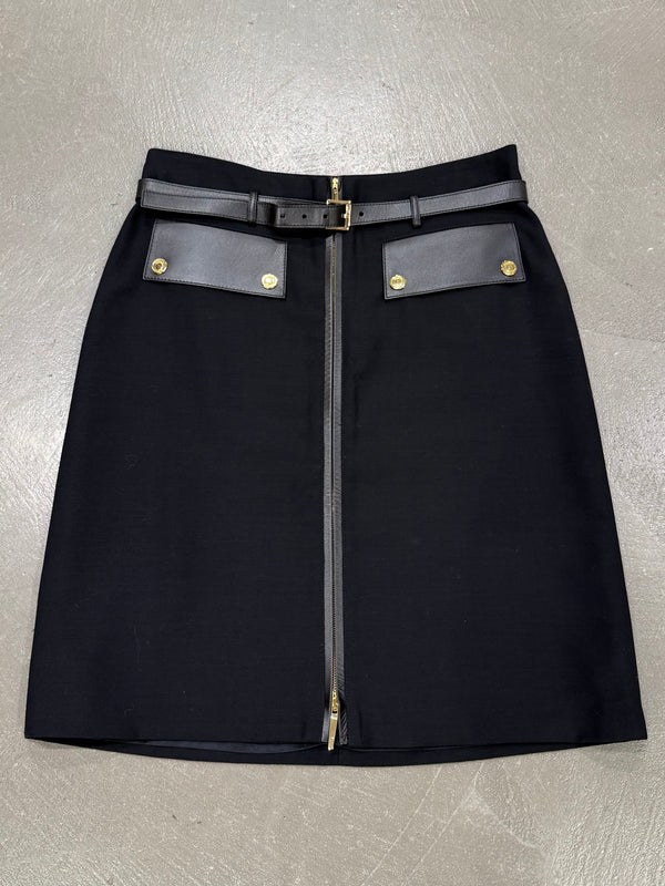 F/W2000 Gucci by Tom Ford leather-trim runway set jacket and skirt set