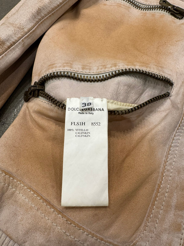 S/S 2003 Dolce & Gabbana multi zipper rust stained leather jacket