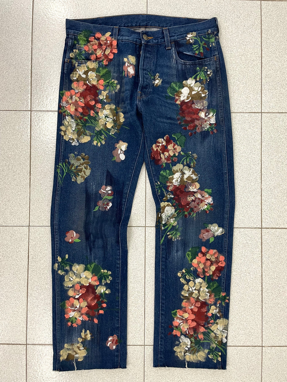 2016 Gucci Floral hand Painted Jeans