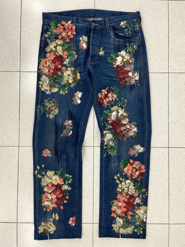 2016 Gucci Floral hand Painted Jeans